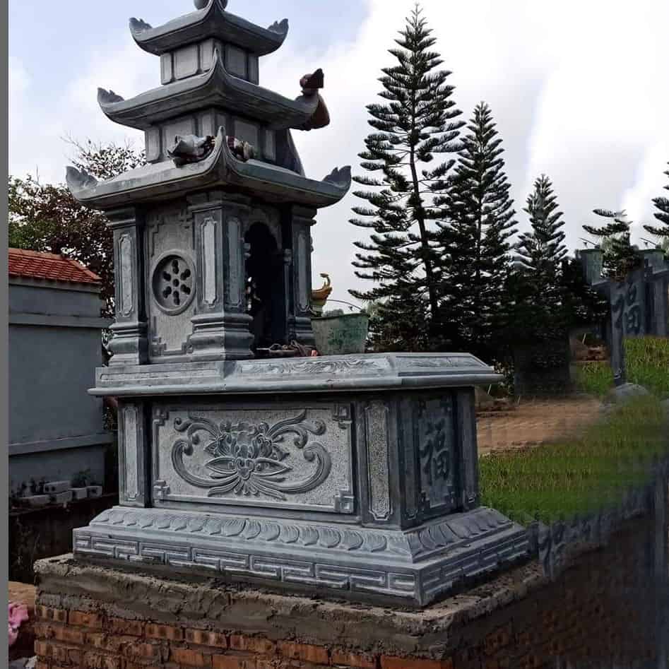 Mẫu mộ đá 3 mái đẹp, chuẩn phong thủy, trạm khắc tinh tế - M2M003