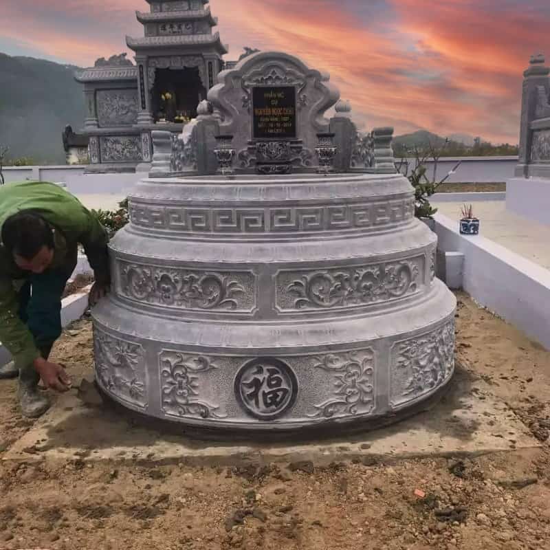 Mộ đá tròn đẹp chuẩn kích thước lỗ ban - MT003