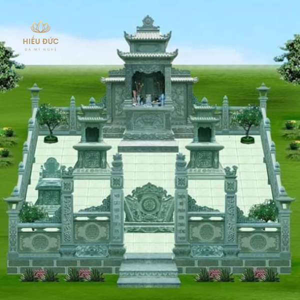 Phối cảnh 3D lăng mộ đá xanh rêu cao cấp, chuẩn phong thuỷ